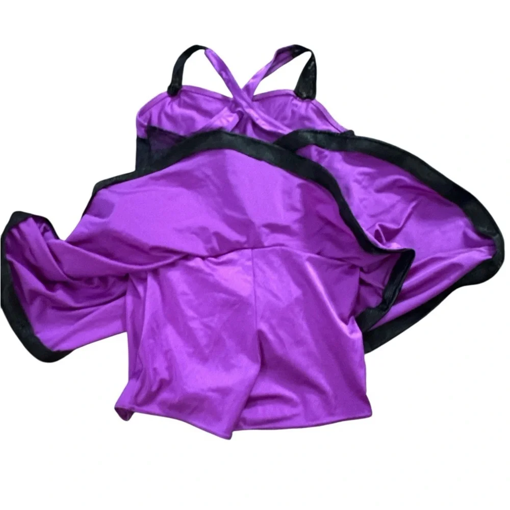 Weissman XLC XL Child’s Purple and Black Lace Dance Dress with Built in Shorts
